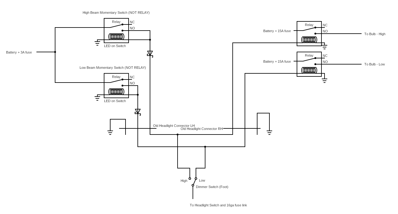 Headlight Relay and Switch Circuits Circuit Diagram