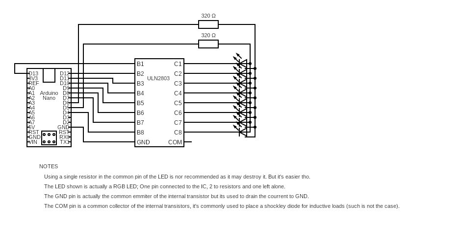 8 RGB LEDs simultaneously working Using a ULN2803