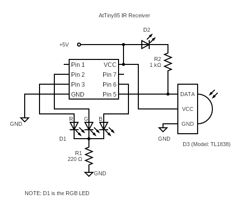 Attiny85 IR Remote RGB controller - Circuits - Circuit Diagram