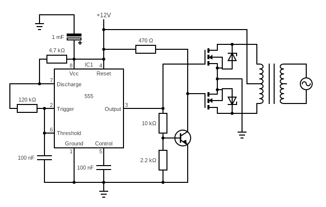 12V to 220V inverter using ne555