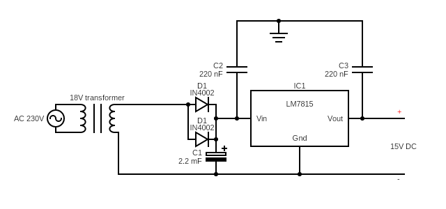 AC 220V to 15V DC converter