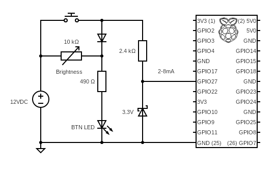 12V LED button to GPIO