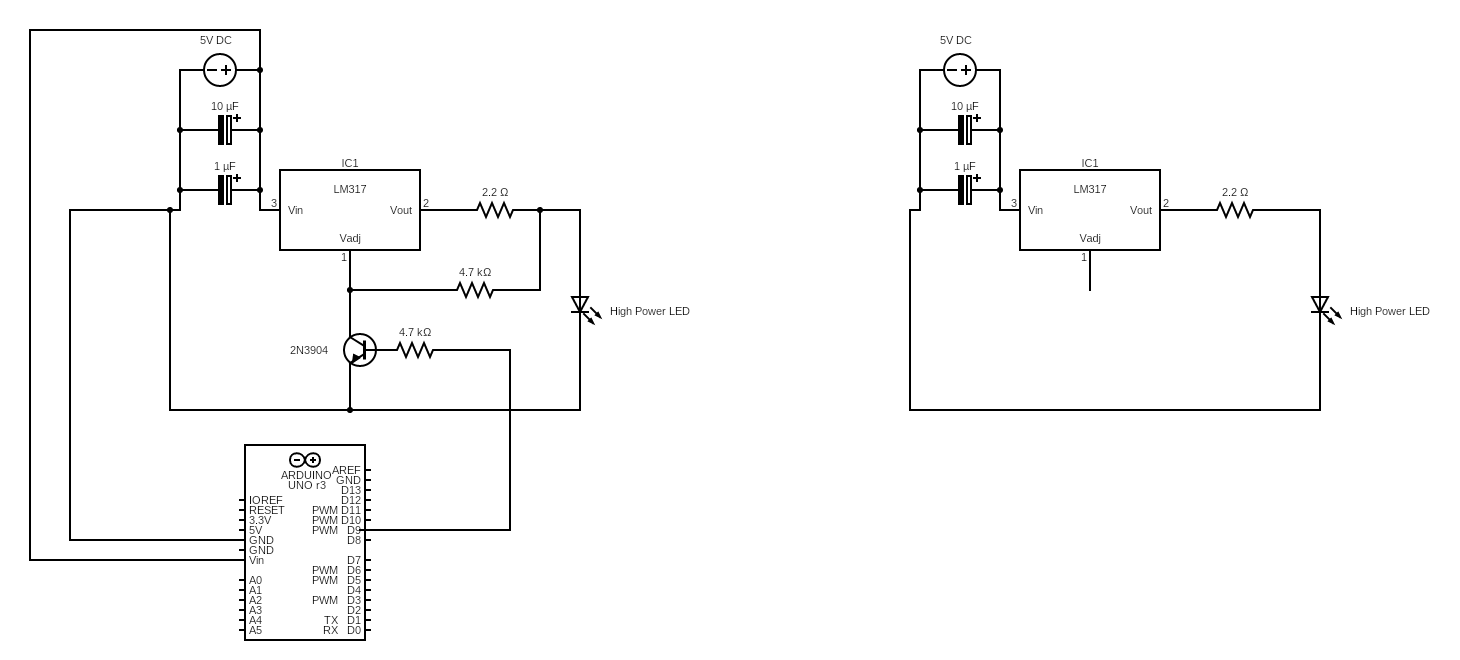 LM317N and 2N3904 High Power LED Circuit